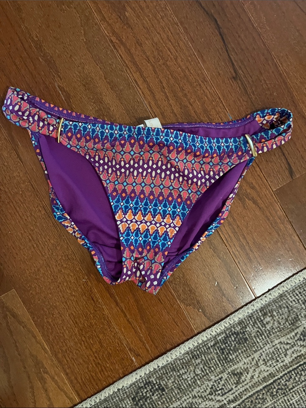 Womens 2 bamboo Purple, Blue & Orange Patterned Bikini Bottom